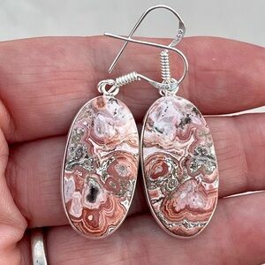 Crazy Lace Agate Sterling Silver 2” Earrings